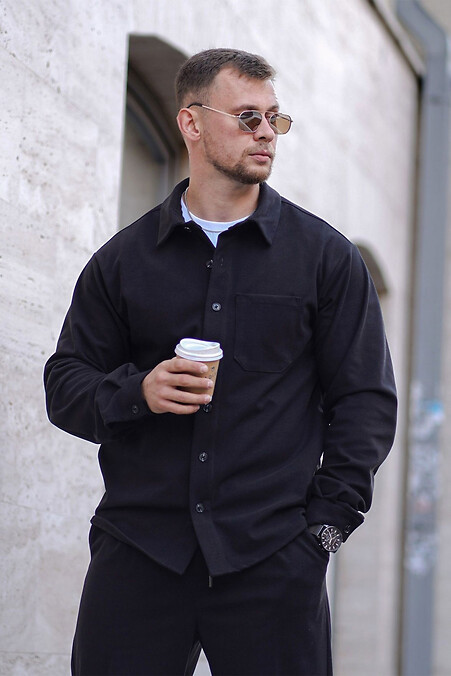 Сорочка тепла чоловіча оверсайз штучна вовна Relax fit Чорна - #8034476