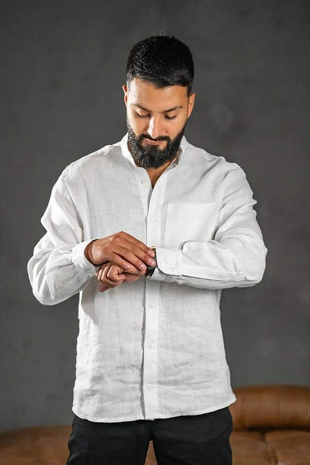 Чоловіча однотонна сорочка із щільного льону Casual Linen Біла - #8034529